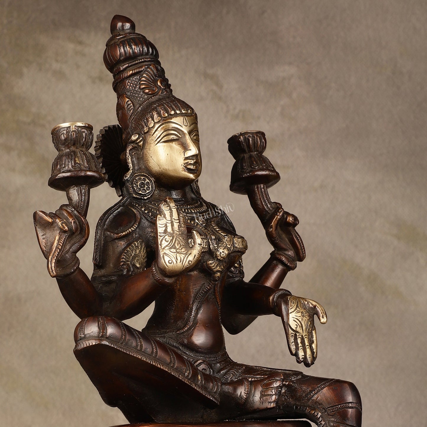 Lakshmi Brass Statue 12 inch antique brown