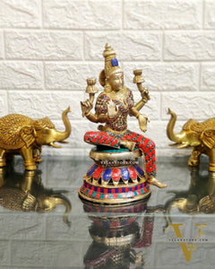 Lakshmi Brass Statue 12 inch with stonework