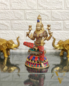 Lakshmi Brass Statue 12 inch with stonework