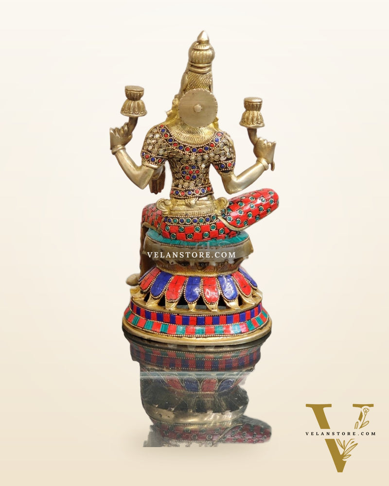 Lakshmi Brass Statue 12 inch with stonework