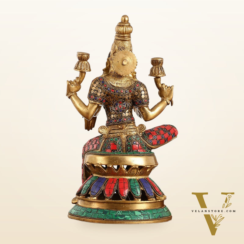 Lakshmi Brass Statue 12 inch with stonework