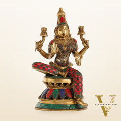 Lakshmi Brass Statue 12 inch with stonework
