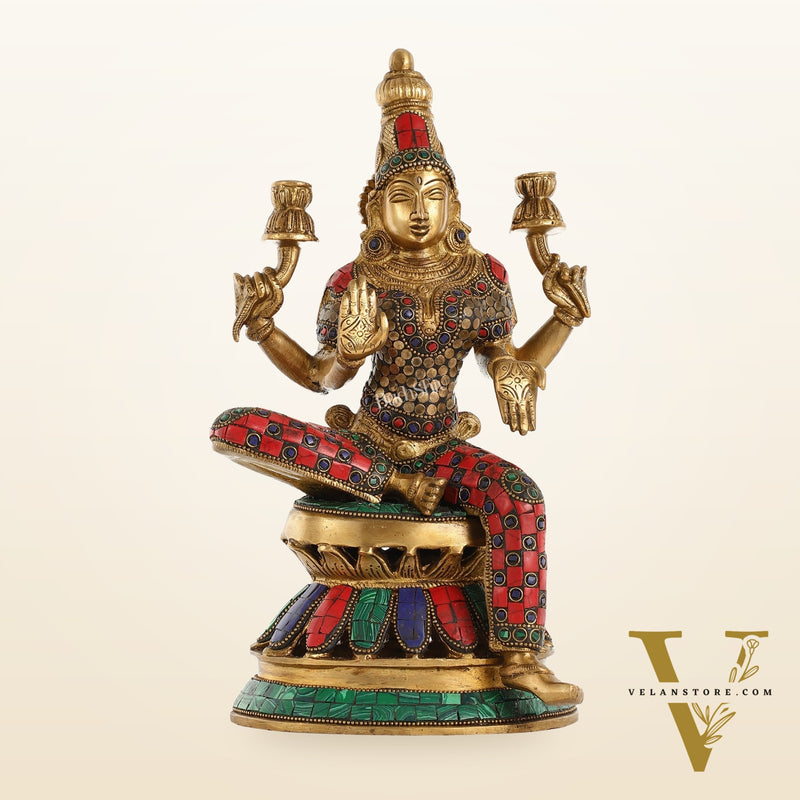 Lakshmi Brass Statue 12 inch with stonework