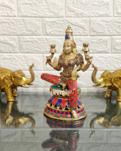 Lakshmi Brass Statue 12 inch with stonework