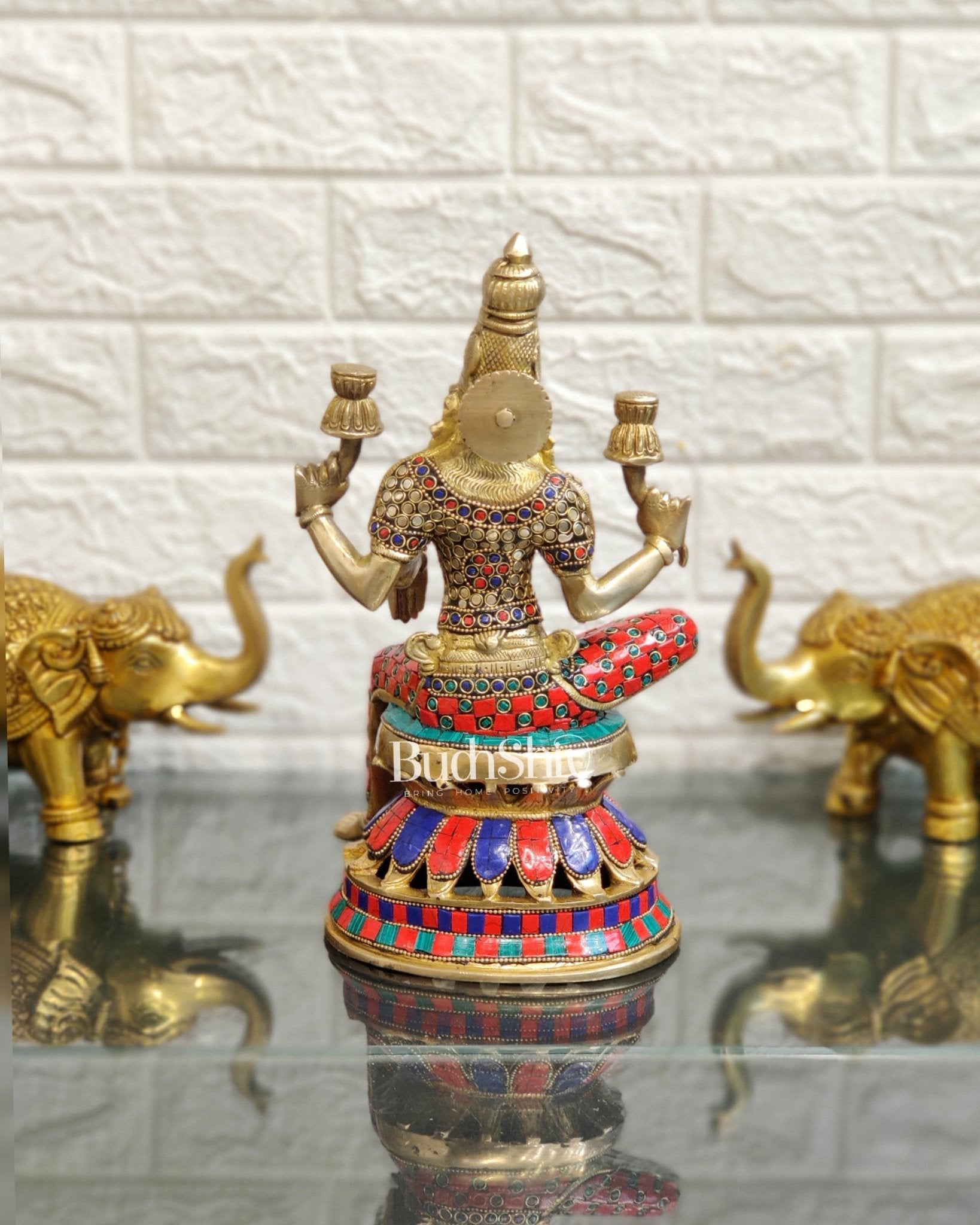 Lakshmi Brass Statue 12 inch with stonework