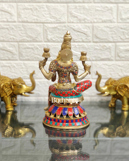 Lakshmi Brass Statue 12 inch with stonework
