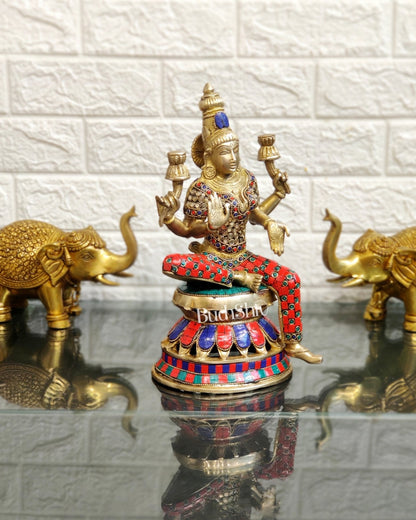 Lakshmi Brass Statue 12 inch with stonework