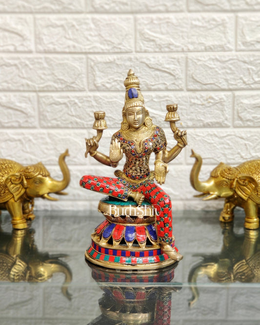 Lakshmi Brass Statue 12 inch with stonework