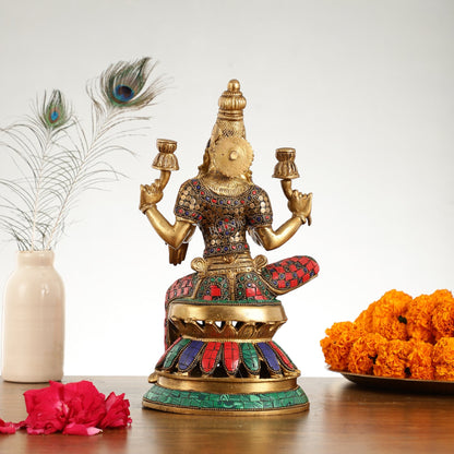 Lakshmi Brass Statue 12 inch with stonework