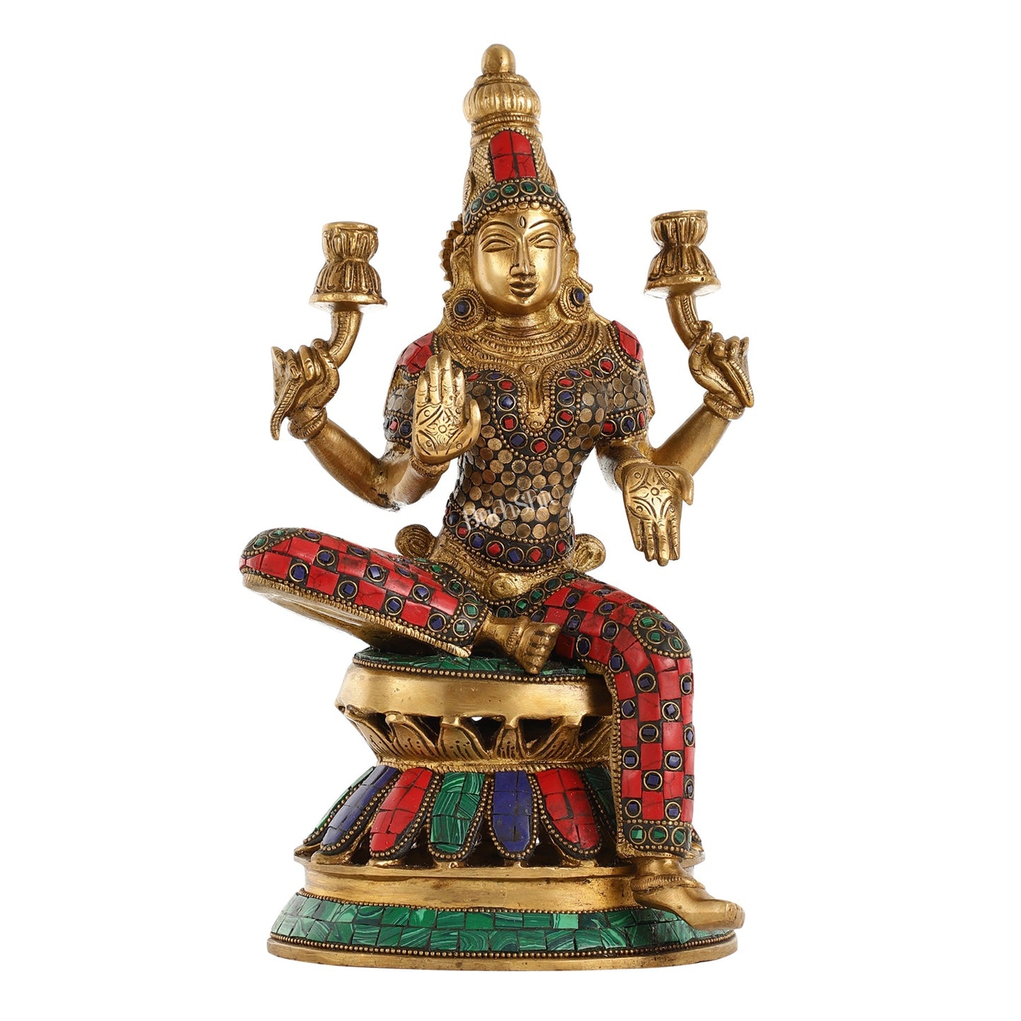 Lakshmi Brass Statue 12 inch with stonework
