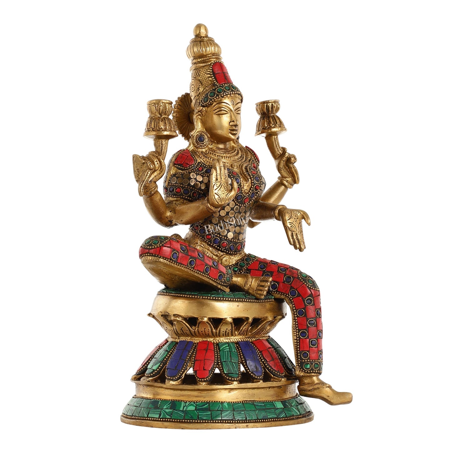 Lakshmi Brass Statue 12 inch with stonework