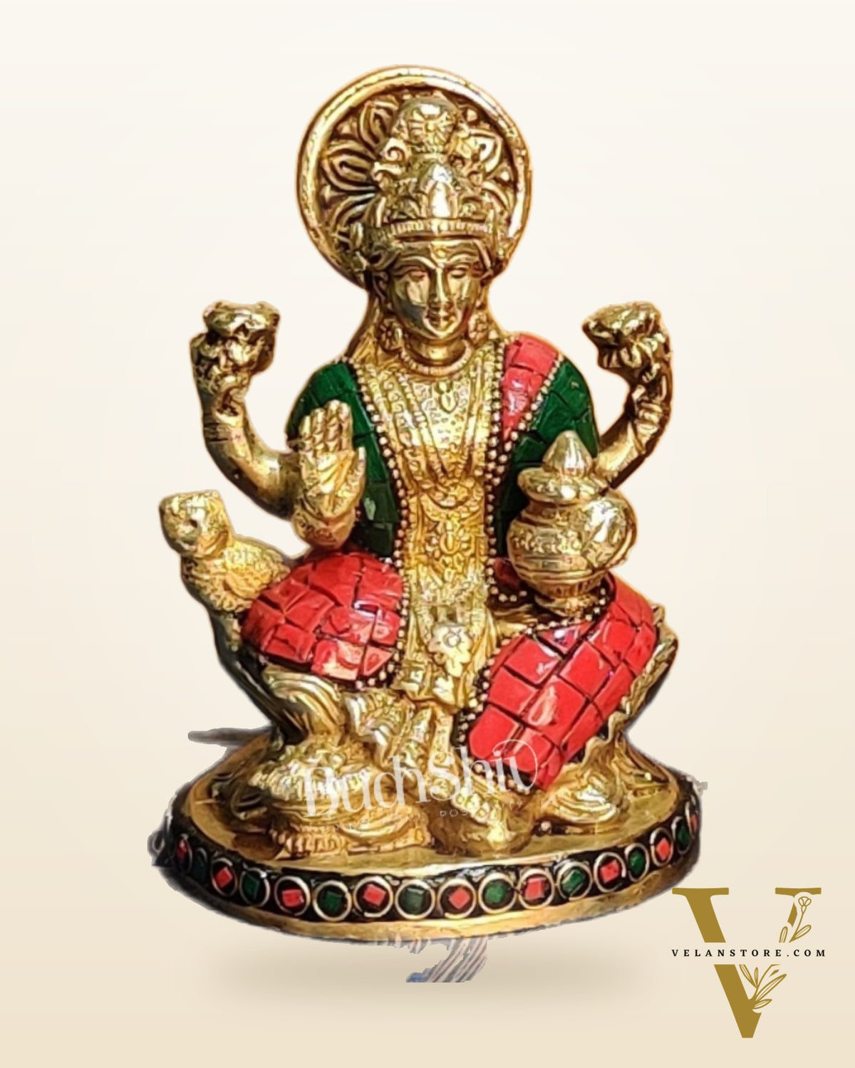 Lakshmi enchanting brass idol with stonework | suitable for office desk/study table/ temple