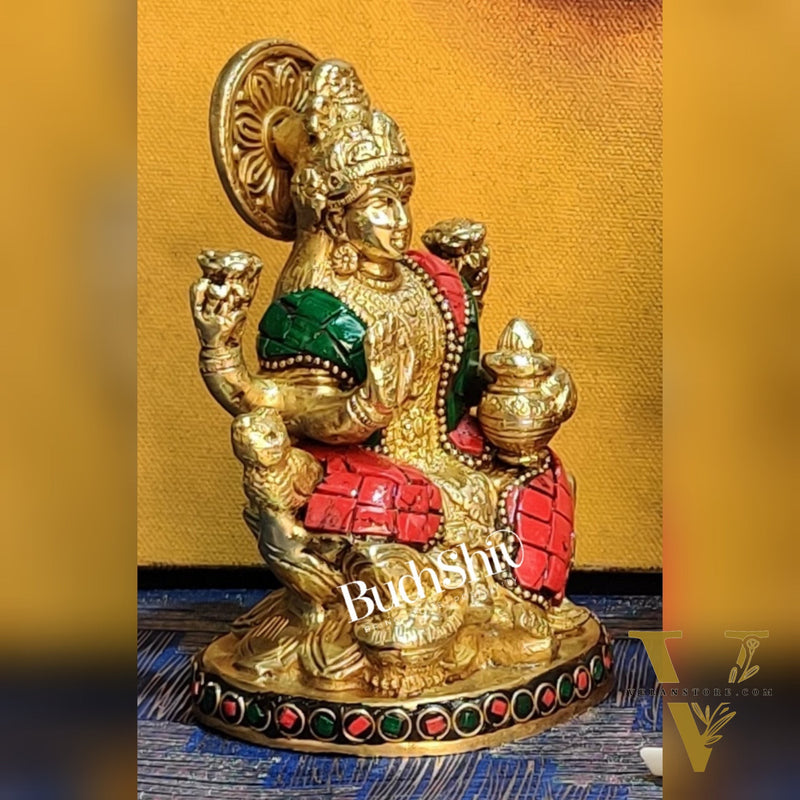Lakshmi enchanting brass idol with stonework | suitable for office desk/study table/ temple