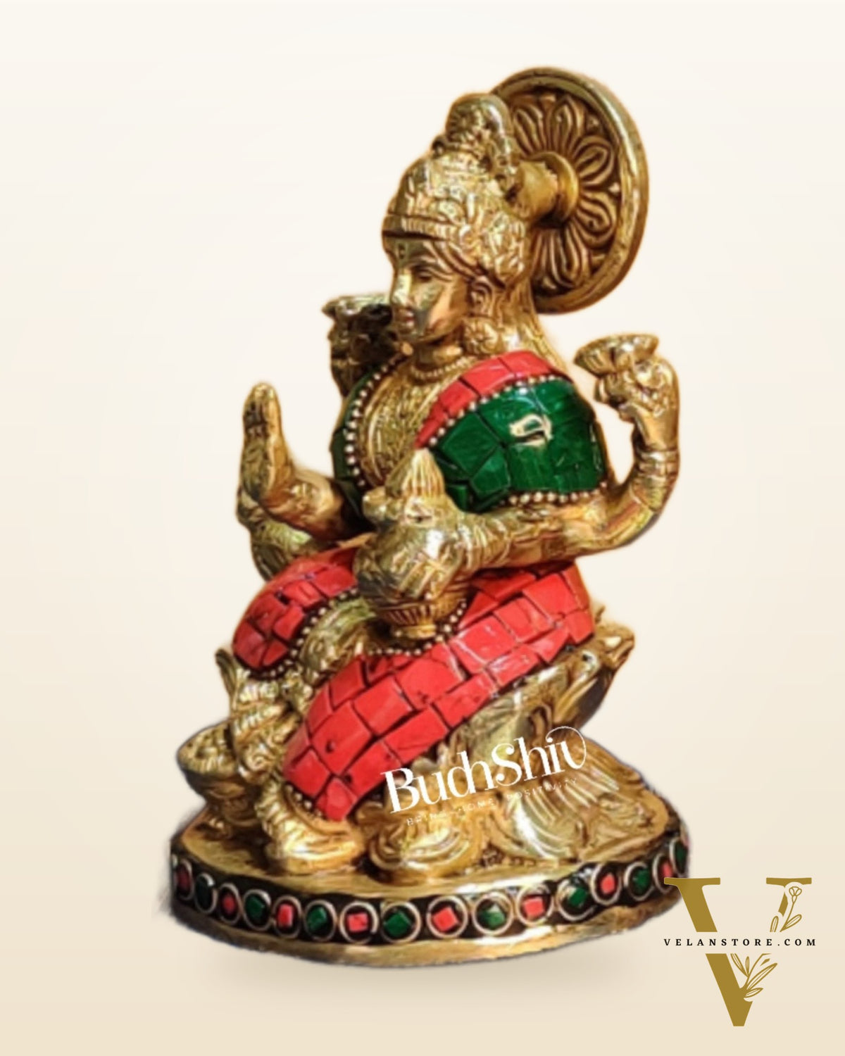 Lakshmi enchanting brass idol with stonework | suitable for office desk/study table/ temple