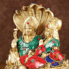 Lakshmi Narayan/ Vishnu Lakshmi brass idol resting on Sheshnaag Golden finish