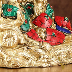 Lakshmi Narayan/ Vishnu Lakshmi brass idol resting on Sheshnaag Golden finish