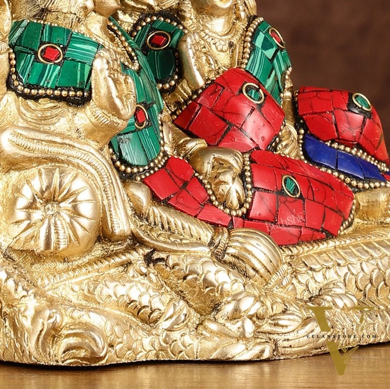 Lakshmi Narayan/ Vishnu Lakshmi brass idol resting on Sheshnaag Golden finish