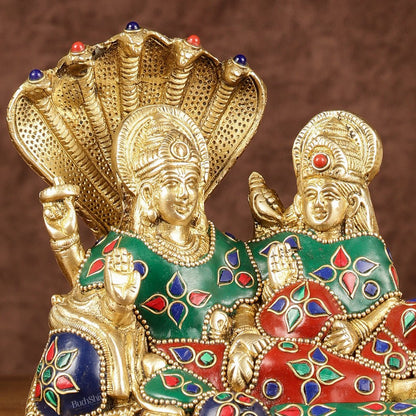 Lakshmi Narayan/ Vishnu Lakshmi brass idol resting on Sheshnaag Golden finish