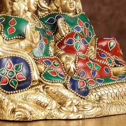 Lakshmi Narayan/ Vishnu Lakshmi brass idol resting on Sheshnaag Golden finish