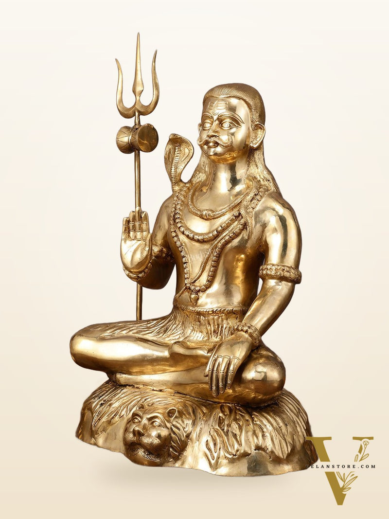 Large 35" Mahakaal Lord Shiva Sculpture - One of a Kind Brass Masterpiece