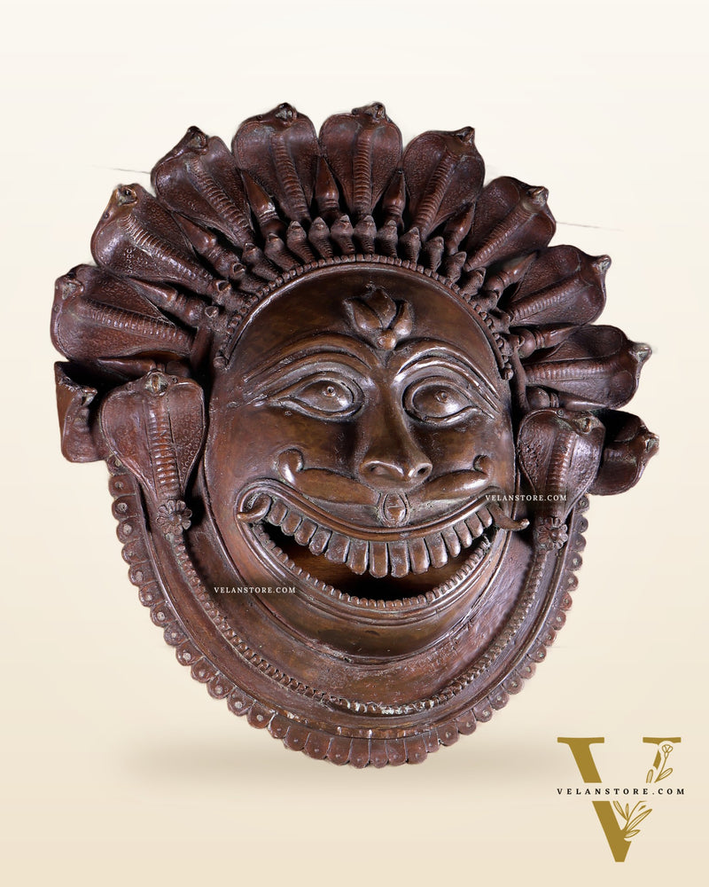Large Bhairava Face Wall Hanging | Vintage Bronze Bhuta Mask 23 inch