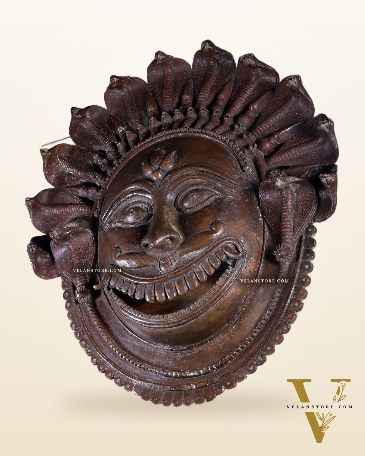 Large Bhairava Face Wall Hanging | Vintage Bronze Bhuta Mask 23 inch