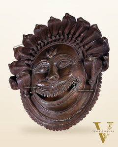 Large Bhairava Face Wall Hanging | Vintage Bronze Bhuta Mask 23 inch