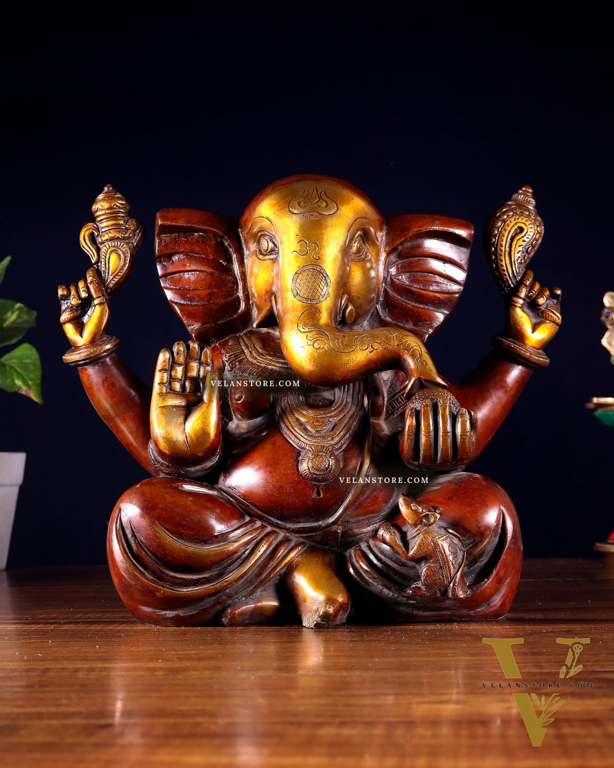 Large Brass Appu Ganesha Statue - 11 Inch dual tone