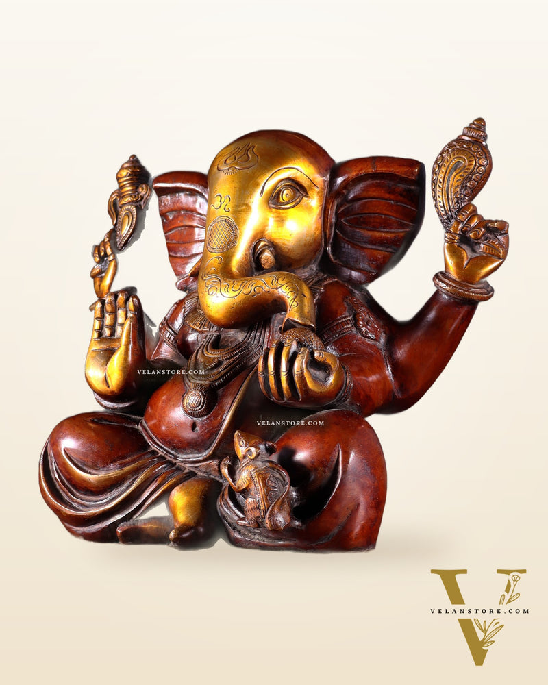 Large Brass Appu Ganesha Statue - 11 Inch dual tone