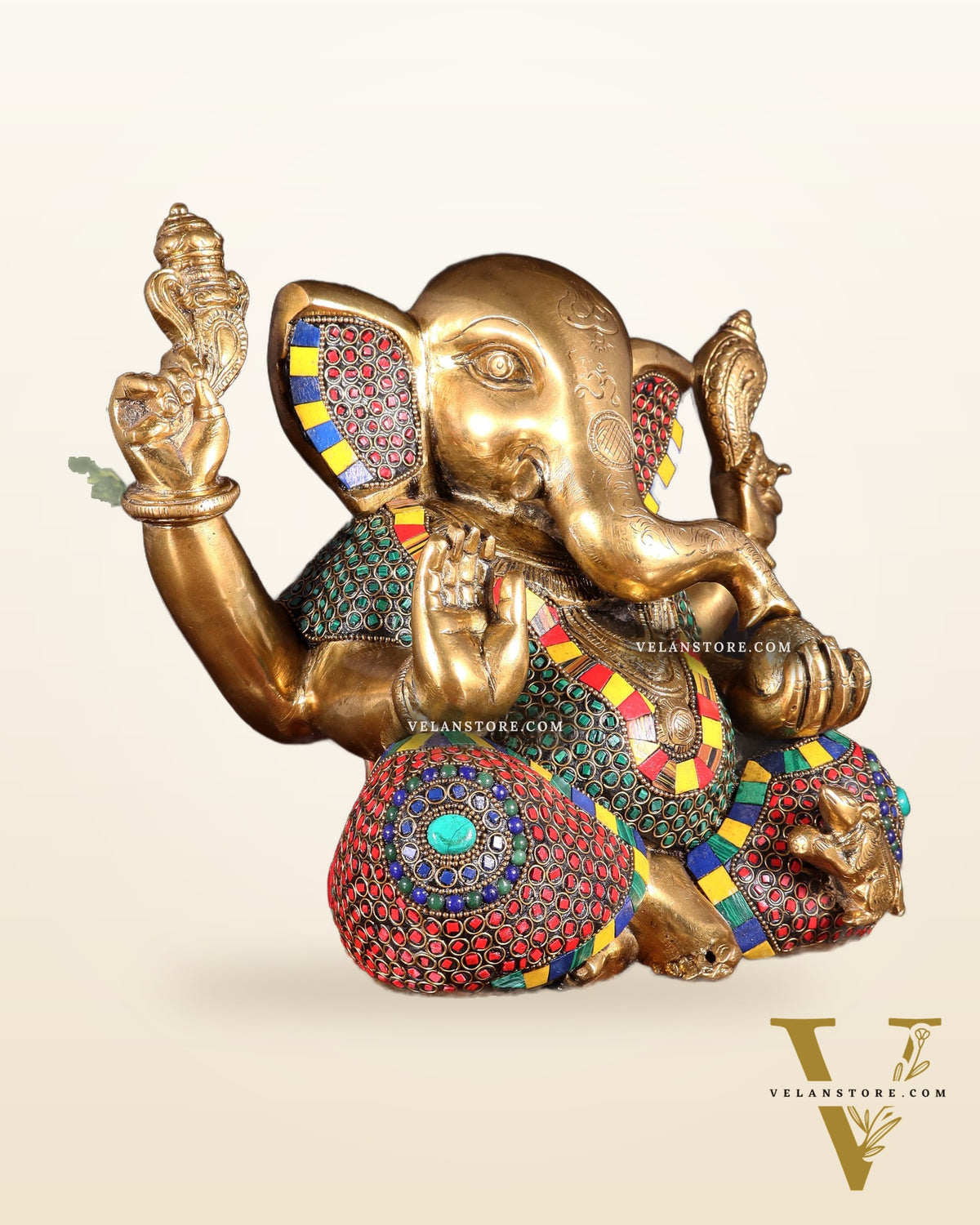 Large Brass Bald Ganesha Statue - 11 Inch