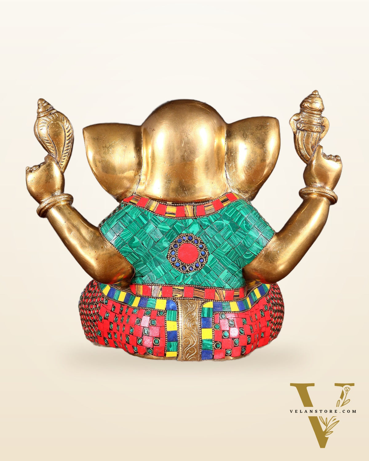 Large Brass Bald Ganesha Statue - 11 Inch