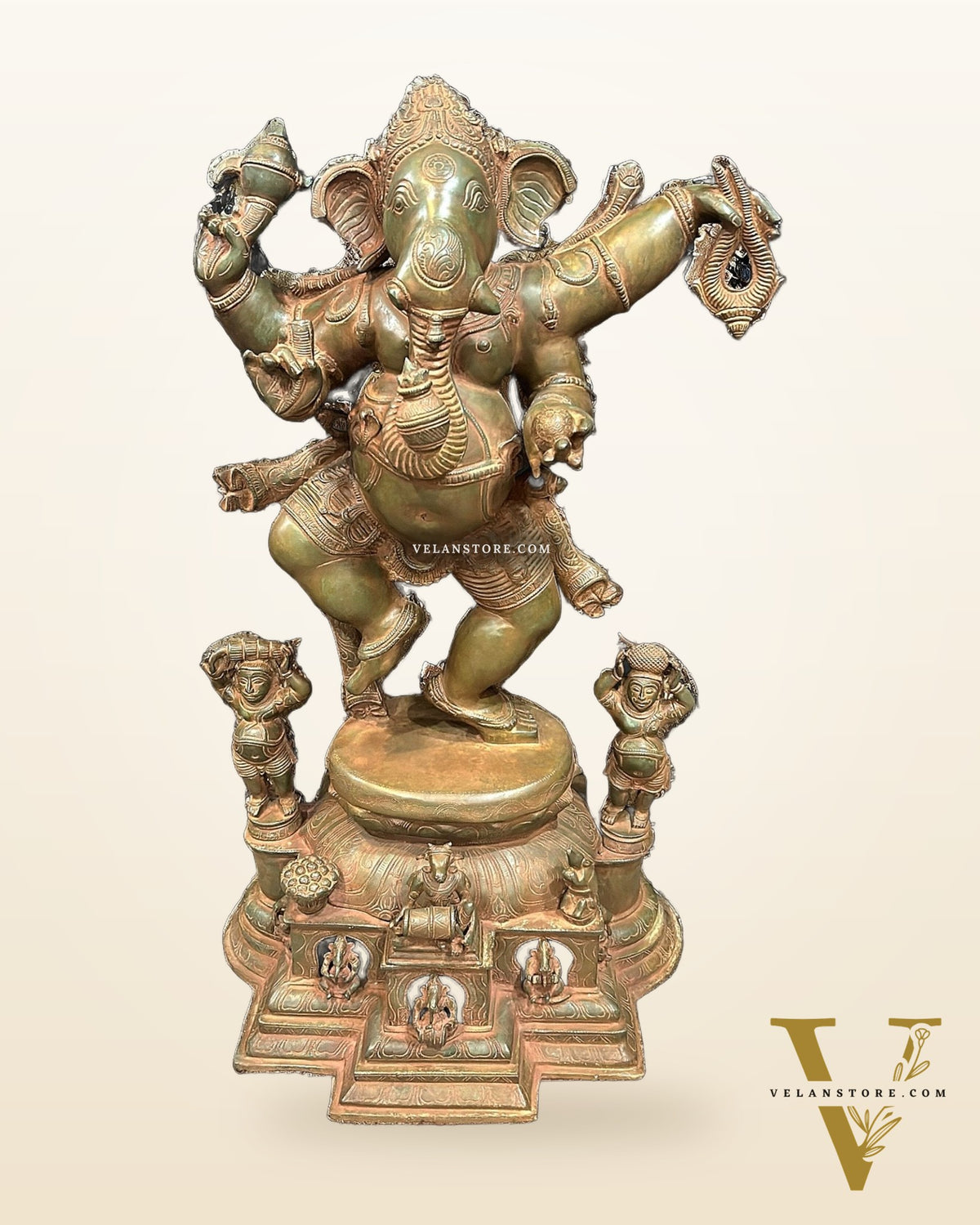 Large Brass Dancing Ganesha Statue - 40 Inch