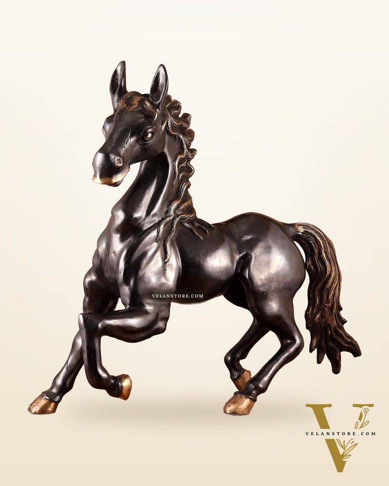 Large Brass Galloping Horse Showpiece Black Tone Finish 30"
