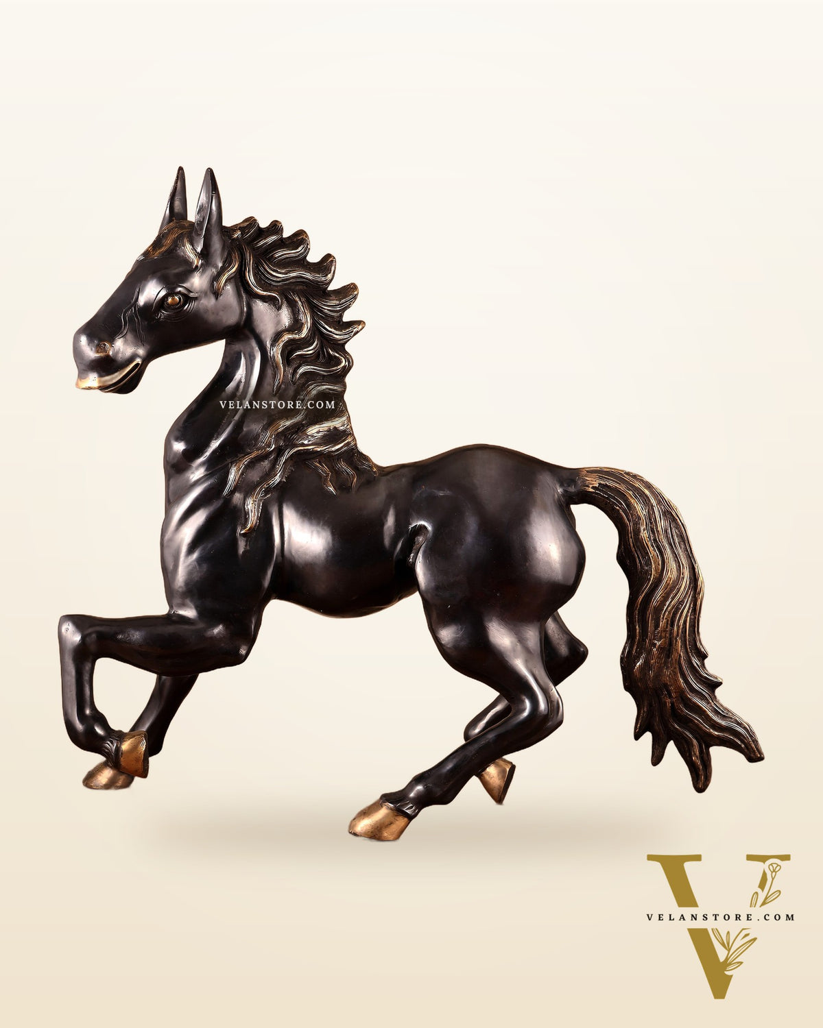 Large Brass Galloping Horse Showpiece Black Tone Finish 30"