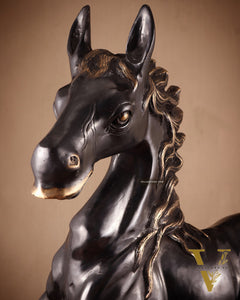 Large Brass Galloping Horse Showpiece Black Tone Finish 30"