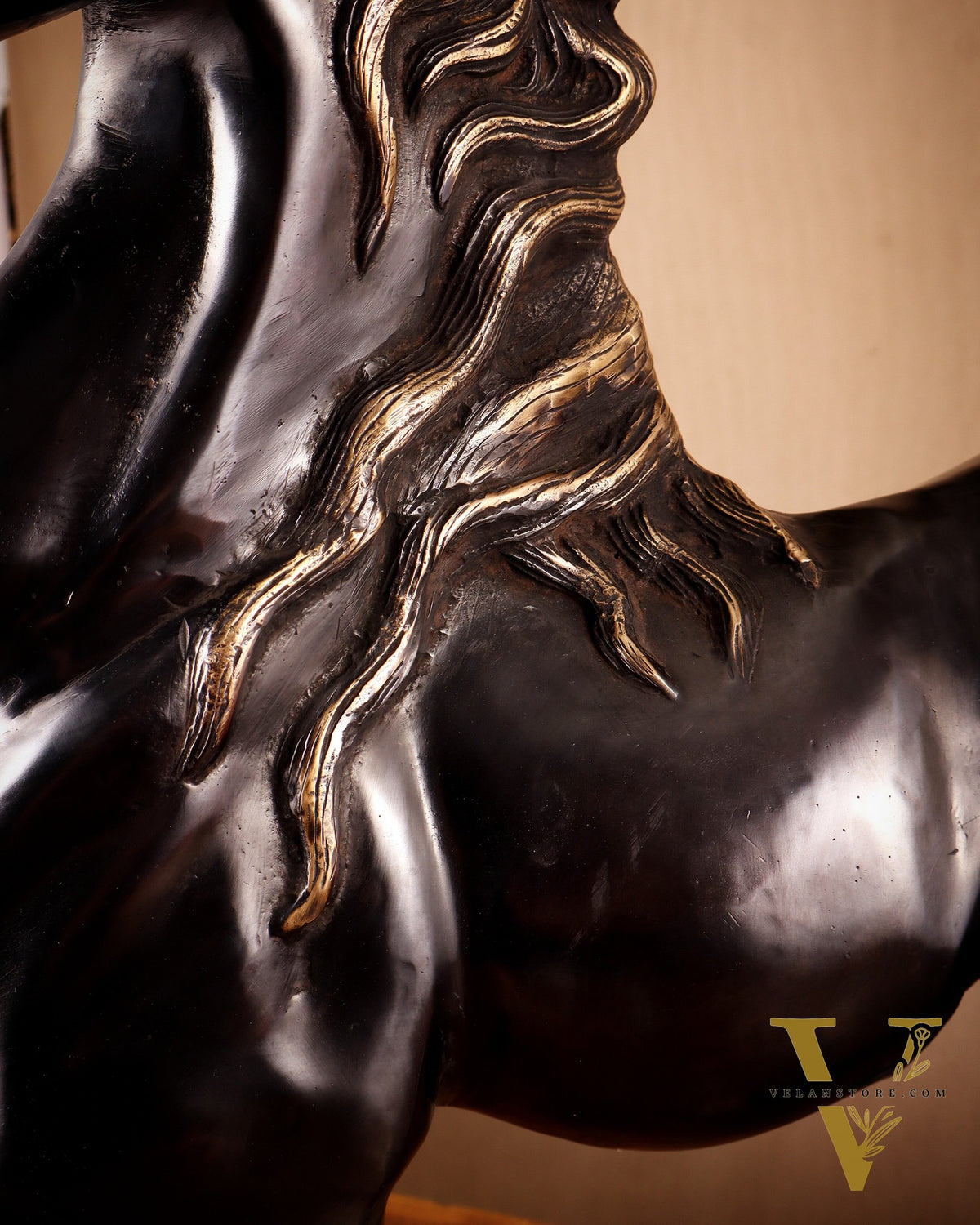 Large Brass Galloping Horse Showpiece Black Tone Finish 30"