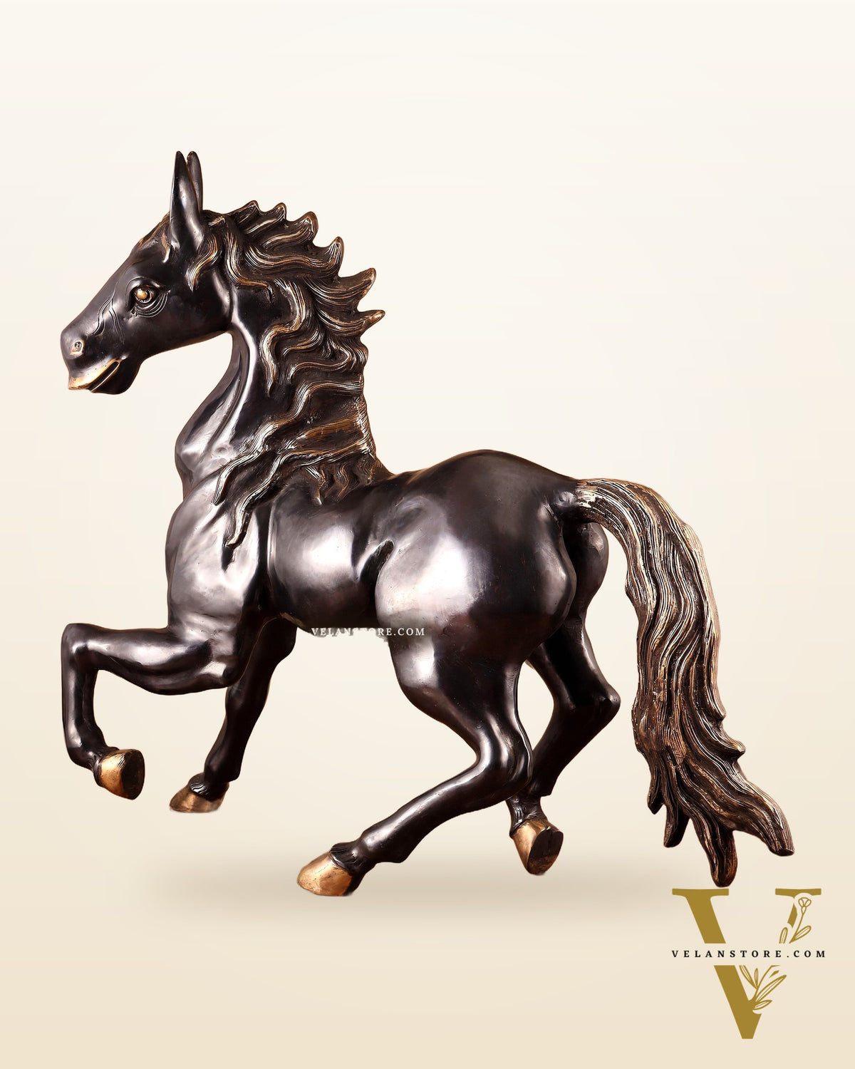 Large Brass Galloping Horse Showpiece Black Tone Finish 30"