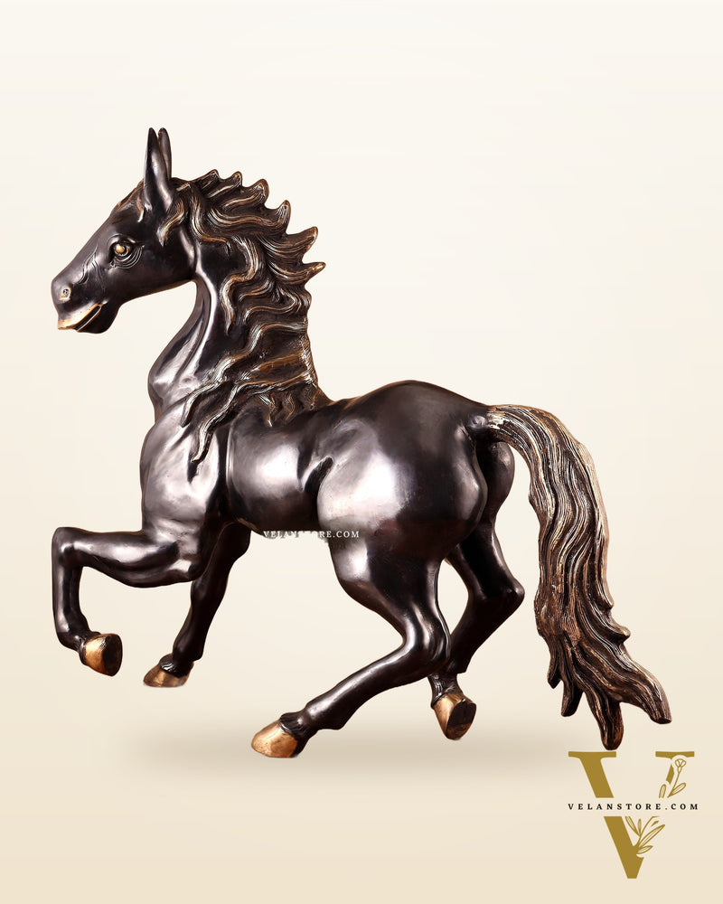 Large Brass Galloping Horse Showpiece Black Tone Finish 30"