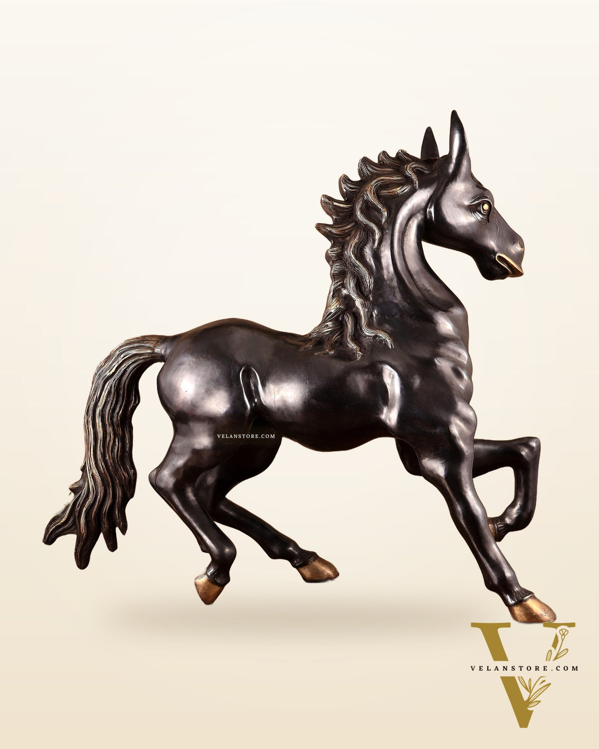 Large Brass Galloping Horse Showpiece Black Tone Finish 30"