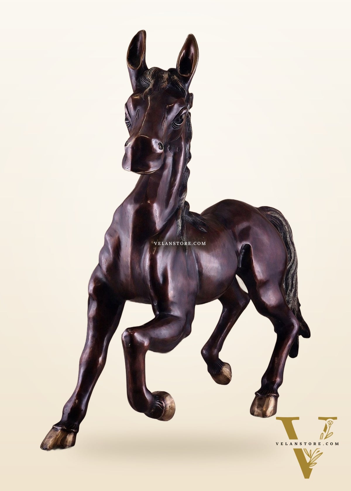 Large Brass Galloping Horse Showpiece Brown Tone Finish 30"