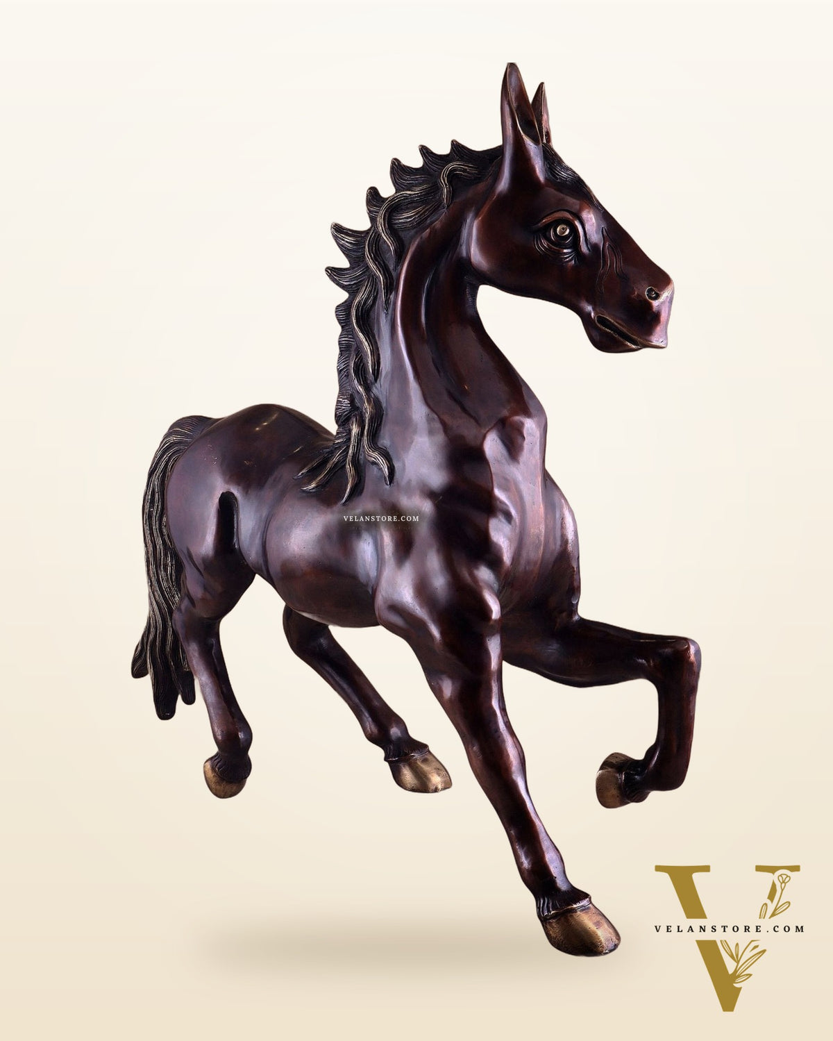 Large Brass Galloping Horse Showpiece Brown Tone Finish 30"