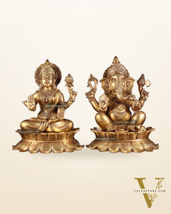 Large Brass Ganesha Lakshmi statue 14"