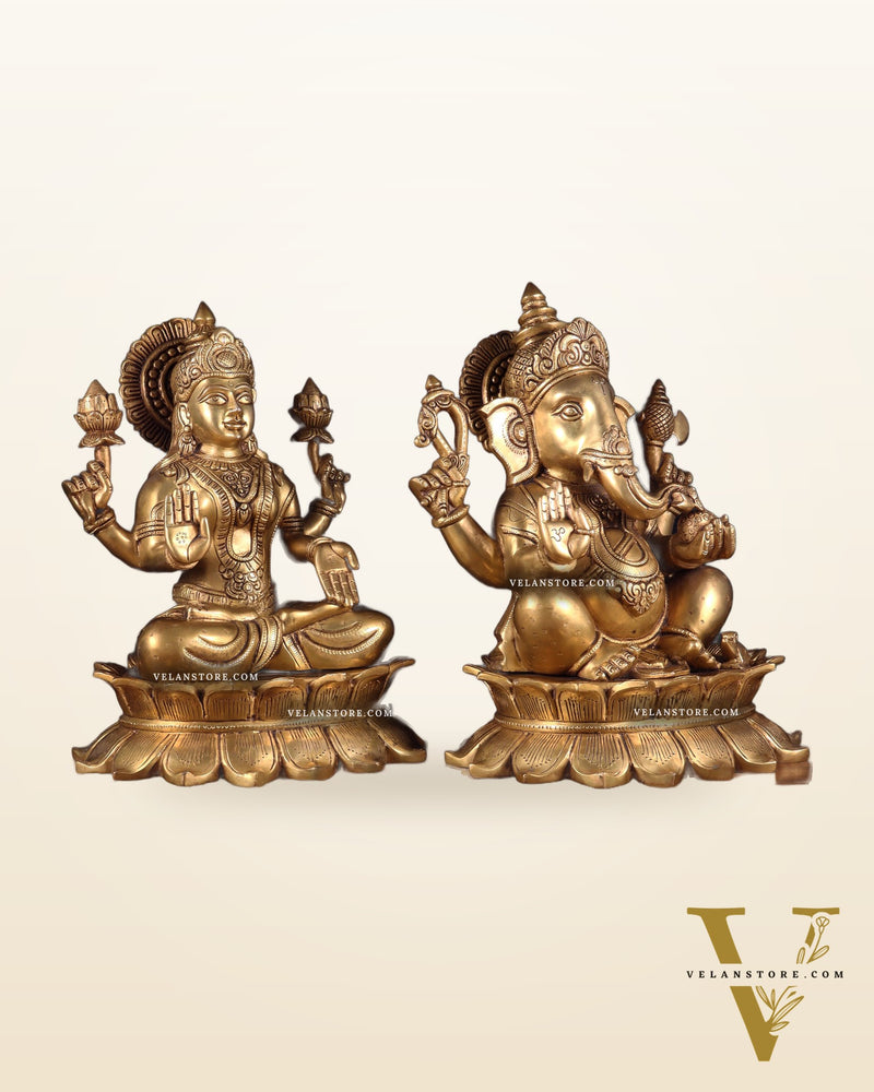 Large Brass Ganesha Lakshmi statue 14"