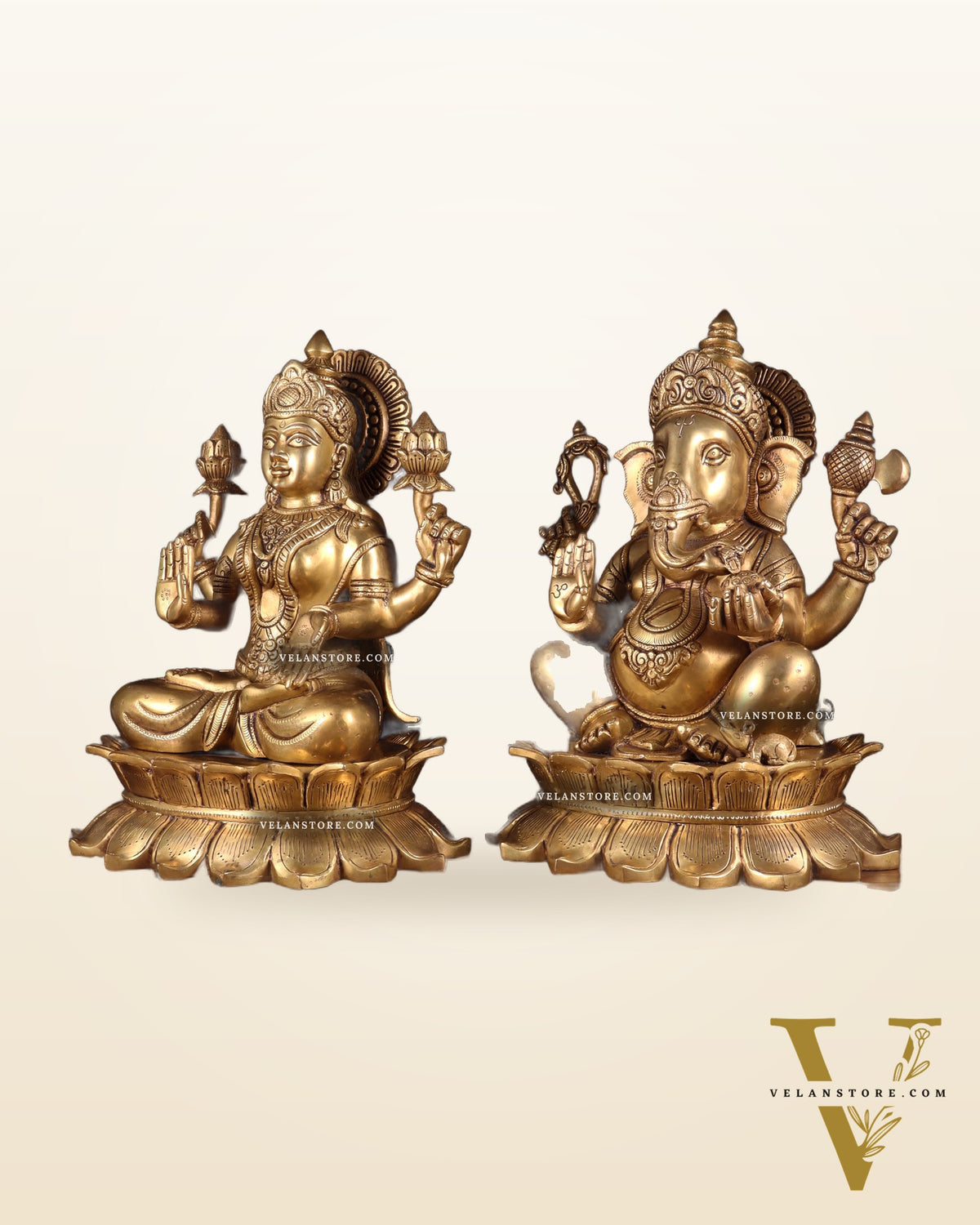 Large Brass Ganesha Lakshmi statue 14"