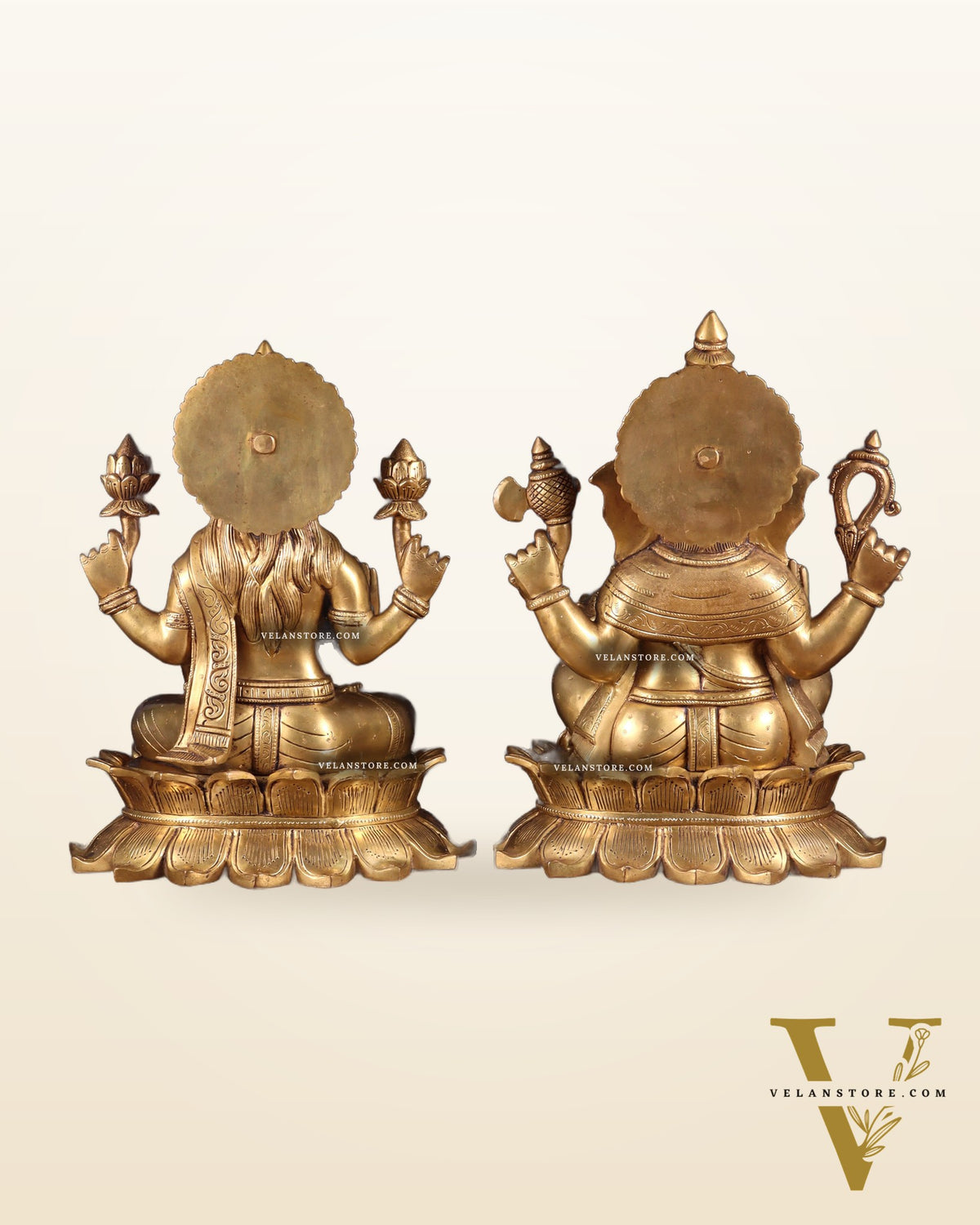 Large Brass Ganesha Lakshmi statue 14"