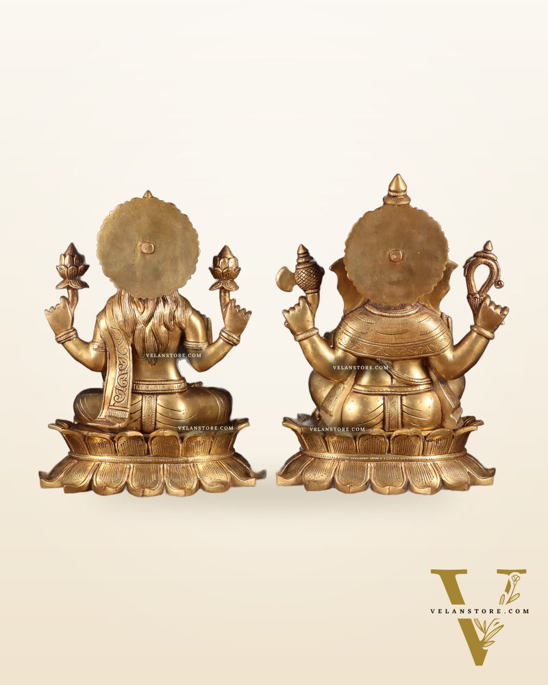 Large Brass Ganesha Lakshmi statue 14"
