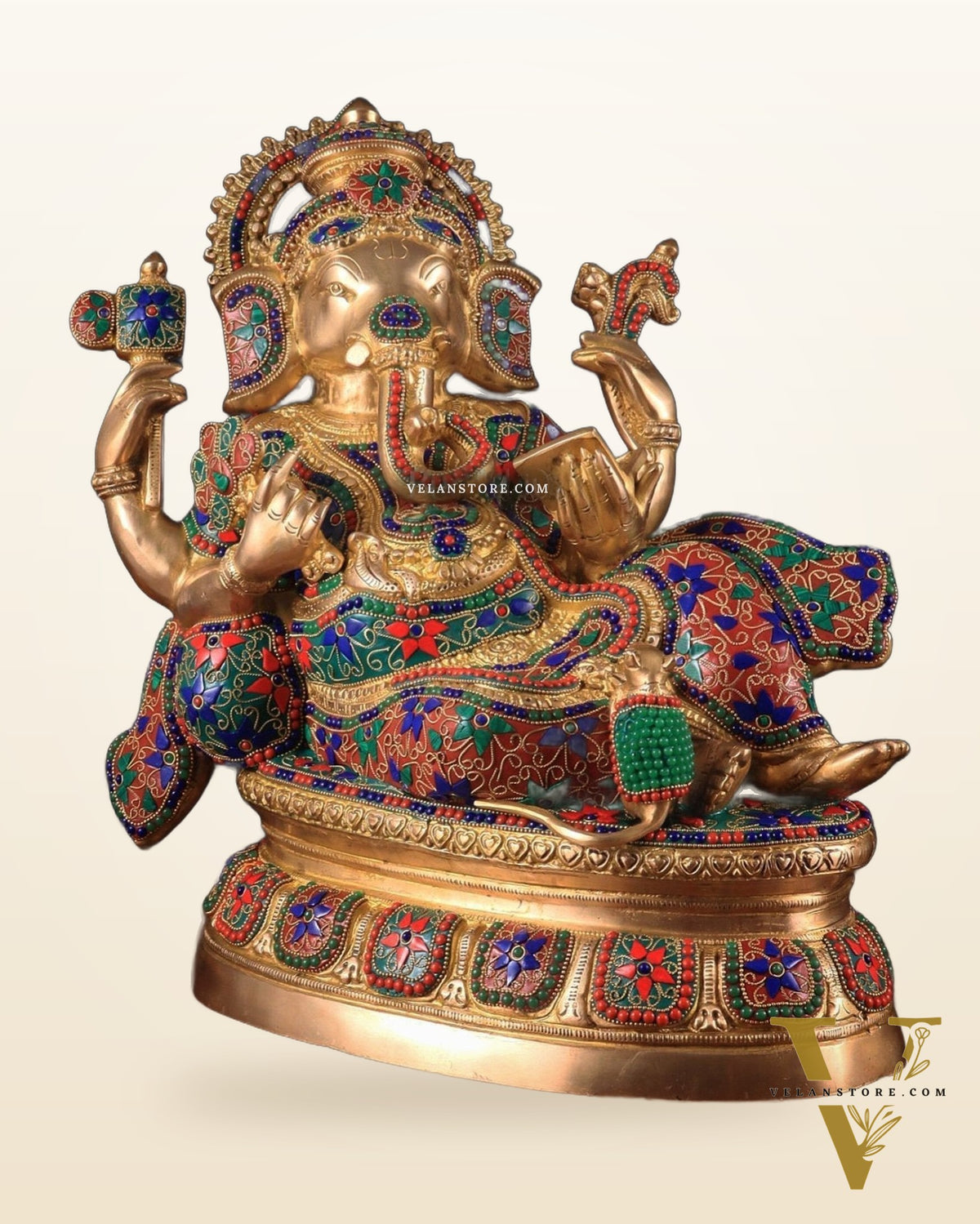 Large Brass Ganesha Resting Statue – 17"