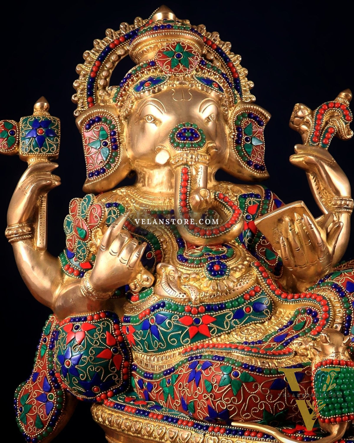 Large Brass Ganesha Resting Statue – 17"