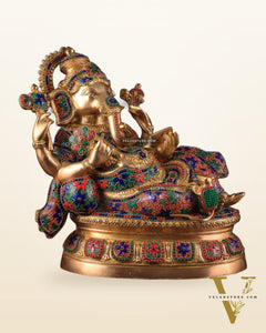 Large Brass Ganesha Resting Statue – 17"