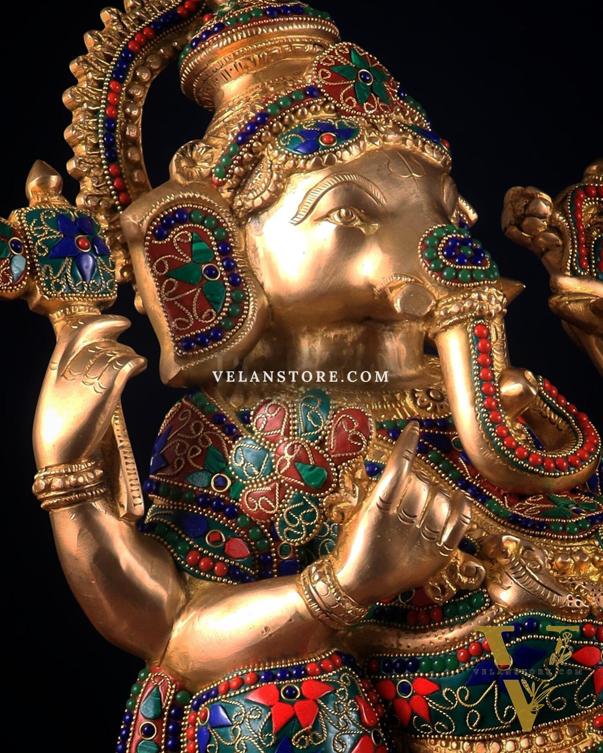 Large Brass Ganesha Resting Statue – 17"